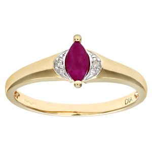 Diamant L’Eternel Womens Ladies 9ct Yellow Gold Diamond & Marquise Ruby Ring 9ct Gold – Size P