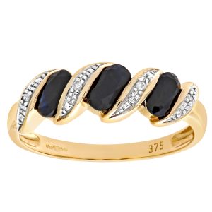 Diamant L’Eternel Womens 9ct Yellow Gold Diamond and Sapphire Eternity Ladies Rng 9ct Gold – Size H