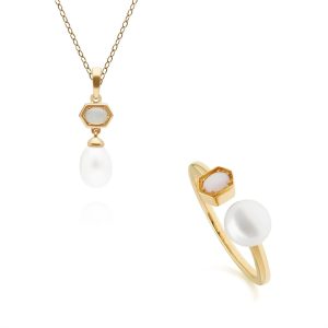 Fashionable Pearl & Opal Pendant & Ring Set in Gold Plated  Silver