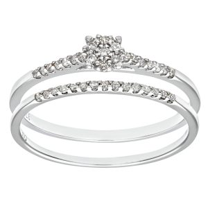Diamant L’Eternel Womens 9ct White Gold 0.16ct Diamond Bridal Set Ring – Size N