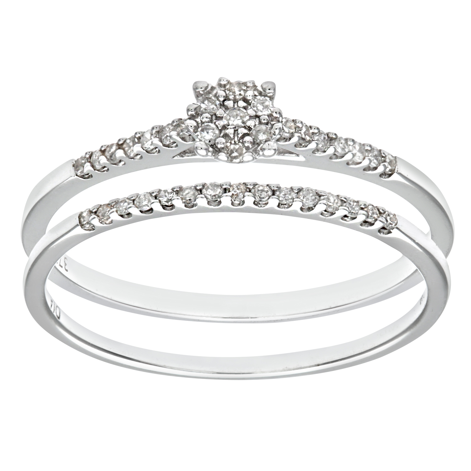 Diamant L'Eternel Womens 9ct White Gold 0.16ct Diamond Bridal Set Ring - Size N