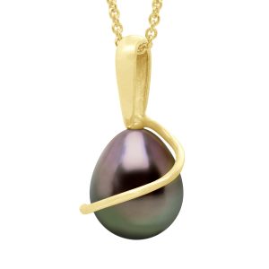 Ateliers Saint Germain Womens Beaded Pendant with Retour Yellow Gold 375 and Real Cultured Tahiti Pearl Pear 8-9 mm – One Size