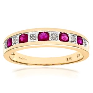 Diamant L’Eternel Womens 9ct Yellow Gold Ladies Diamond and Ruby Ring – Size H
