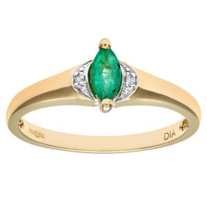 Diamant L’Eternel Womens Ladies 9ct Yellow Gold Diamond & Marquise Emerald Ring – Size K