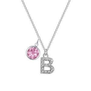 Pave Preliminary B Necklace with Birthstone Attraction Created with Zircondia® Crystals