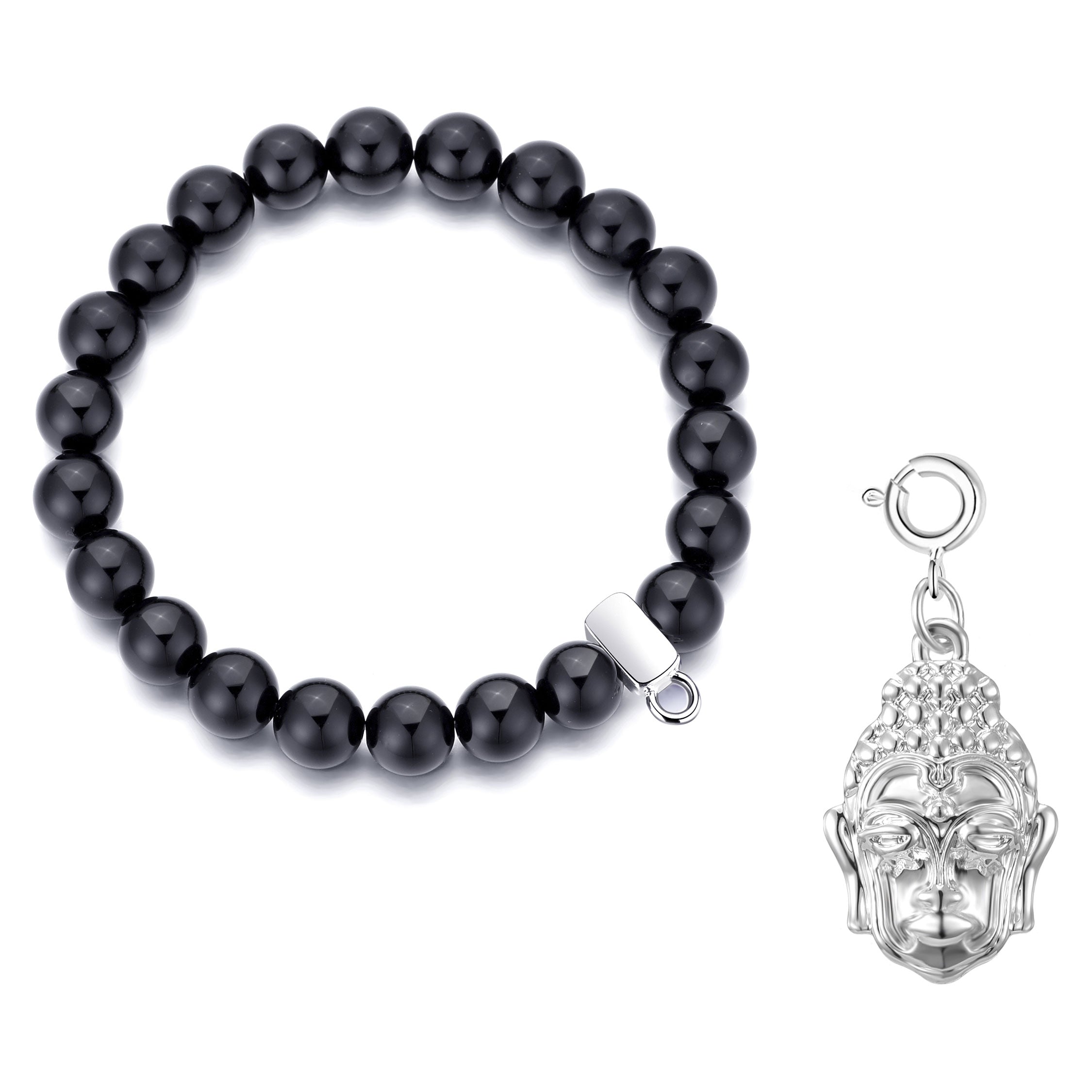 Black Onyx Gemstone Stretch Bracelet with Appeal Created with Zircondia® Crystals