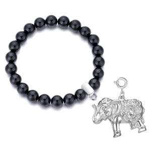 Black Onyx Gemstone Stretch Bracelet with Appeal Created with Zircondia® Crystals