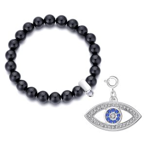 Black Onyx Gemstone Stretch Bracelet with Attraction Created with Zircondia® Crystals