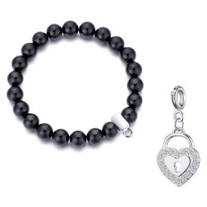 Black Onyx Gemstone Stretch Bracelet with Attraction Created with Zircondia® Crystals