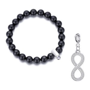 Black Onyx Gemstone Stretch Bracelet with Appeal Created with Zircondia® Crystals