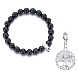 Black Onyx Gemstone Stretch Bracelet with Attraction Created with Zircondia® Crystals