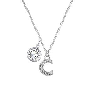 Pave Preliminary C Necklace with Birthstone Attraction Created with Zircondia® Crystals