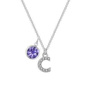 Pave Preliminary C Necklace with Birthstone Allure Created with Zircondia® Crystals