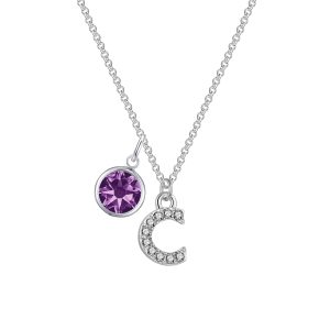 Pave Preliminary C Necklace with Birthstone Appeal Created with Zircondia® Crystals