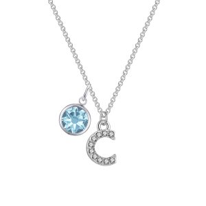 Pave Preliminary C Necklace with Birthstone Attraction Created with Zircondia® Crystals