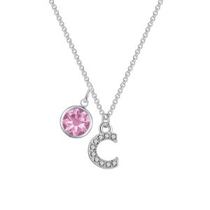 Pave Preliminary C Necklace with Birthstone Allure Created with Zircondia® Crystals