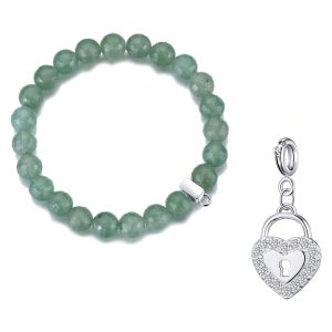Faceted Inexperienced Aventurine Gemstone Stretch Bracelet with Appeal Created with Zircondia® Crystals