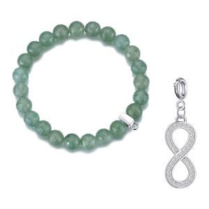 Faceted Inexperienced Aventurine Gemstone Stretch Bracelet with Allure Created with Zircondia® Crystals