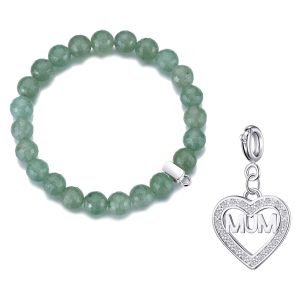 Faceted Inexperienced Aventurine Gemstone Stretch Bracelet with Allure Created with Zircondia® Crystals
