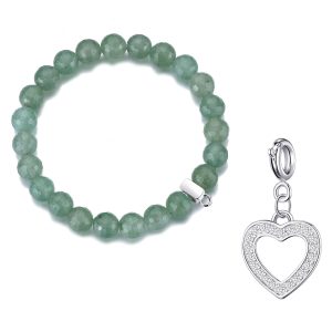 Faceted Inexperienced Aventurine Gemstone Stretch Bracelet with Attraction Created with Zircondia® Crystals