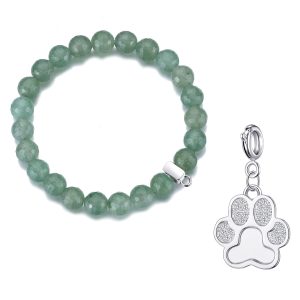 Faceted Inexperienced Aventurine Gemstone Stretch Bracelet with Attraction Created with Zircondia® Crystals