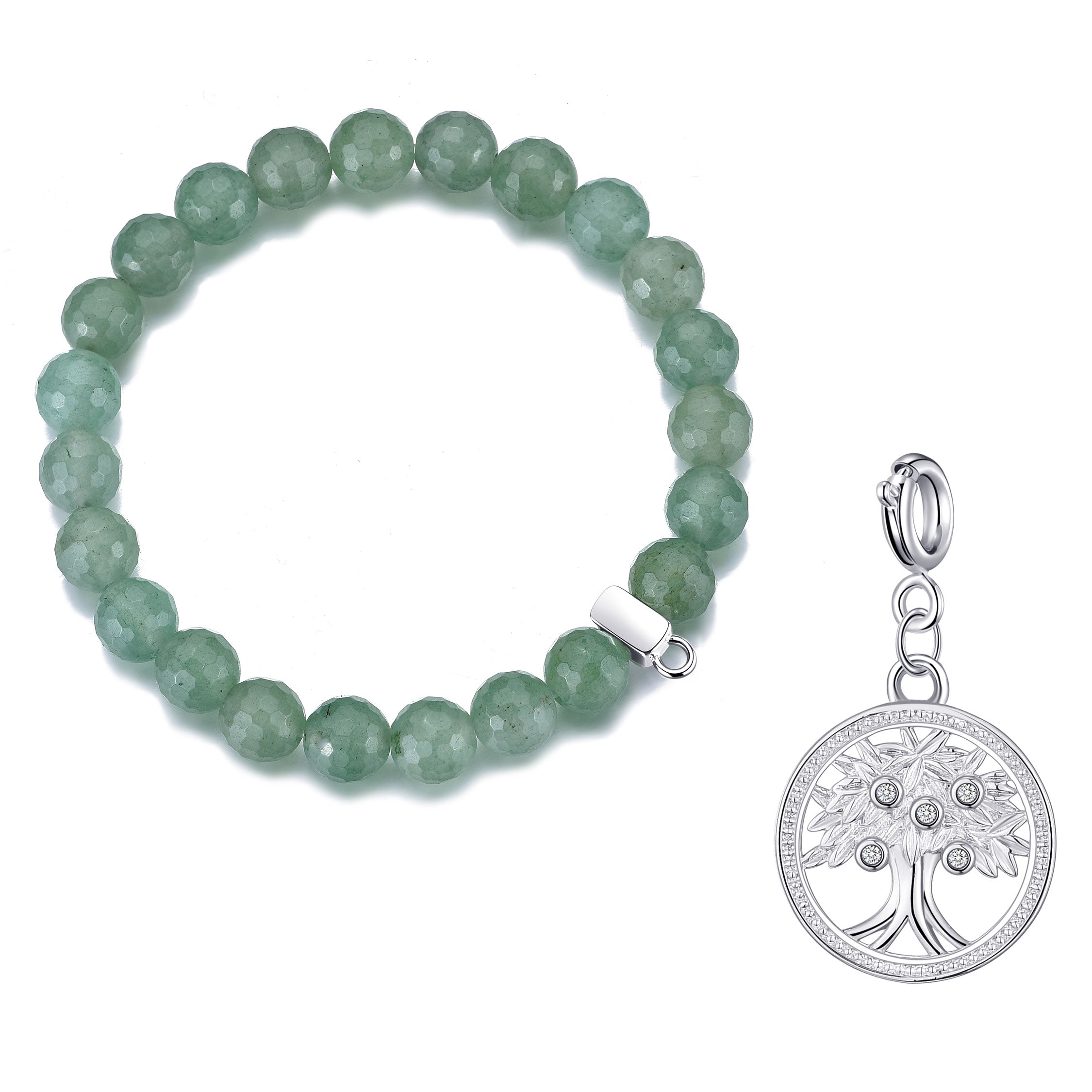 Faceted Inexperienced Aventurine Gemstone Stretch Bracelet with Appeal Created with Zircondia® Crystals