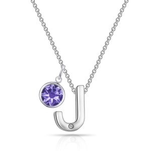 Preliminary J Necklace with Birthstone Attraction Created with Zircondia® Crystals