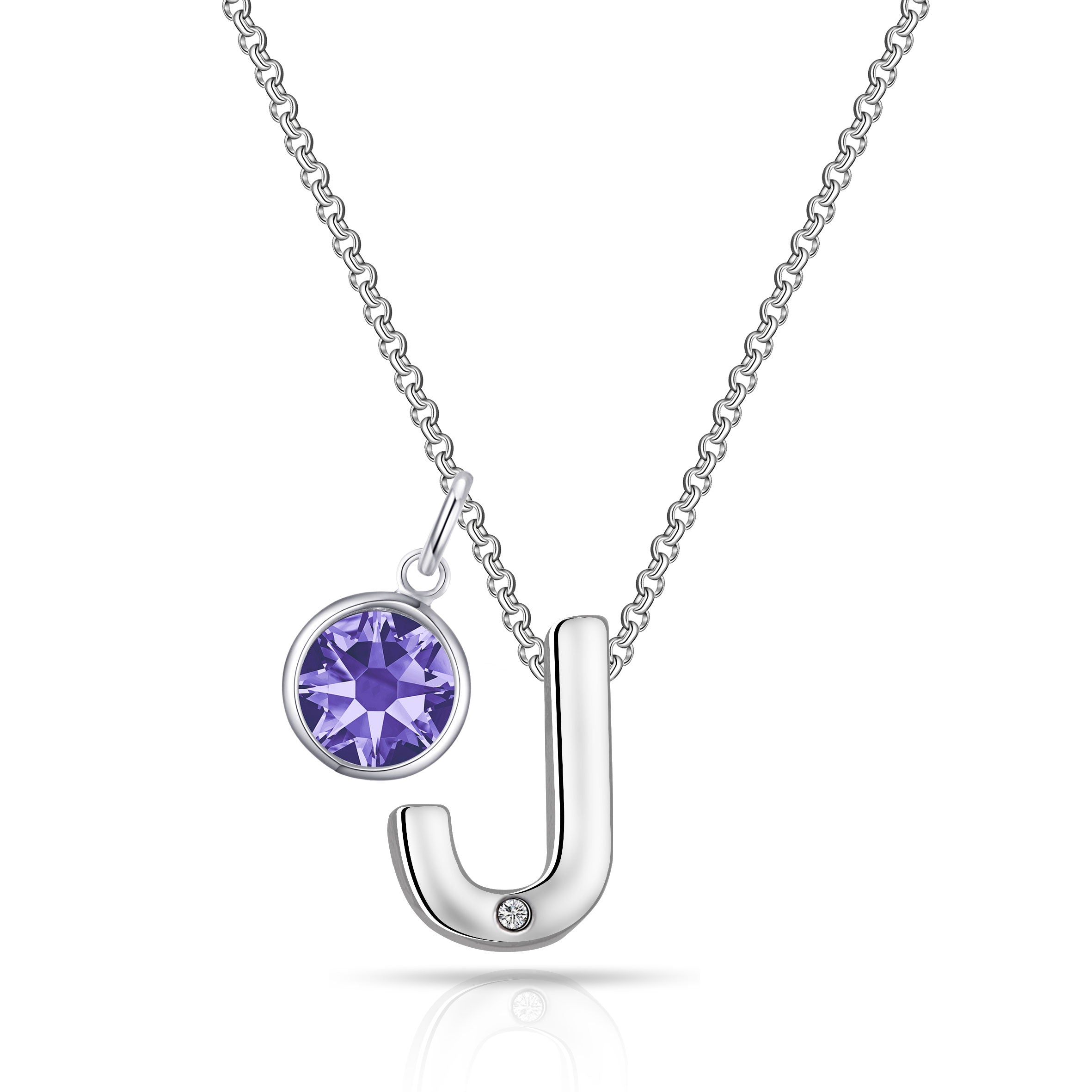 Preliminary J Necklace with Birthstone Attraction Created with Zircondia® Crystals