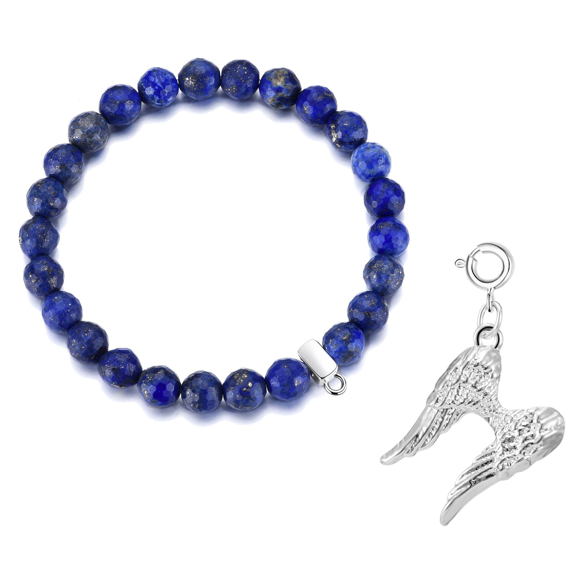Faceted Lapis Gemstone Stretch Bracelet with Appeal Created with Zircondia® Crystals