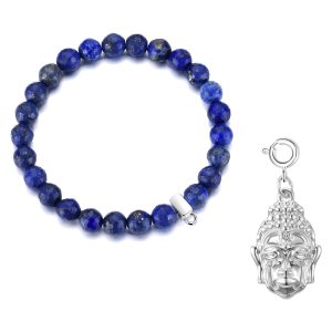 Faceted Lapis Gemstone Stretch Bracelet with Attraction Created with Zircondia® Crystals