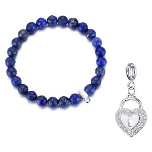 Faceted Lapis Gemstone Stretch Bracelet with Appeal Created with Zircondia® Crystals