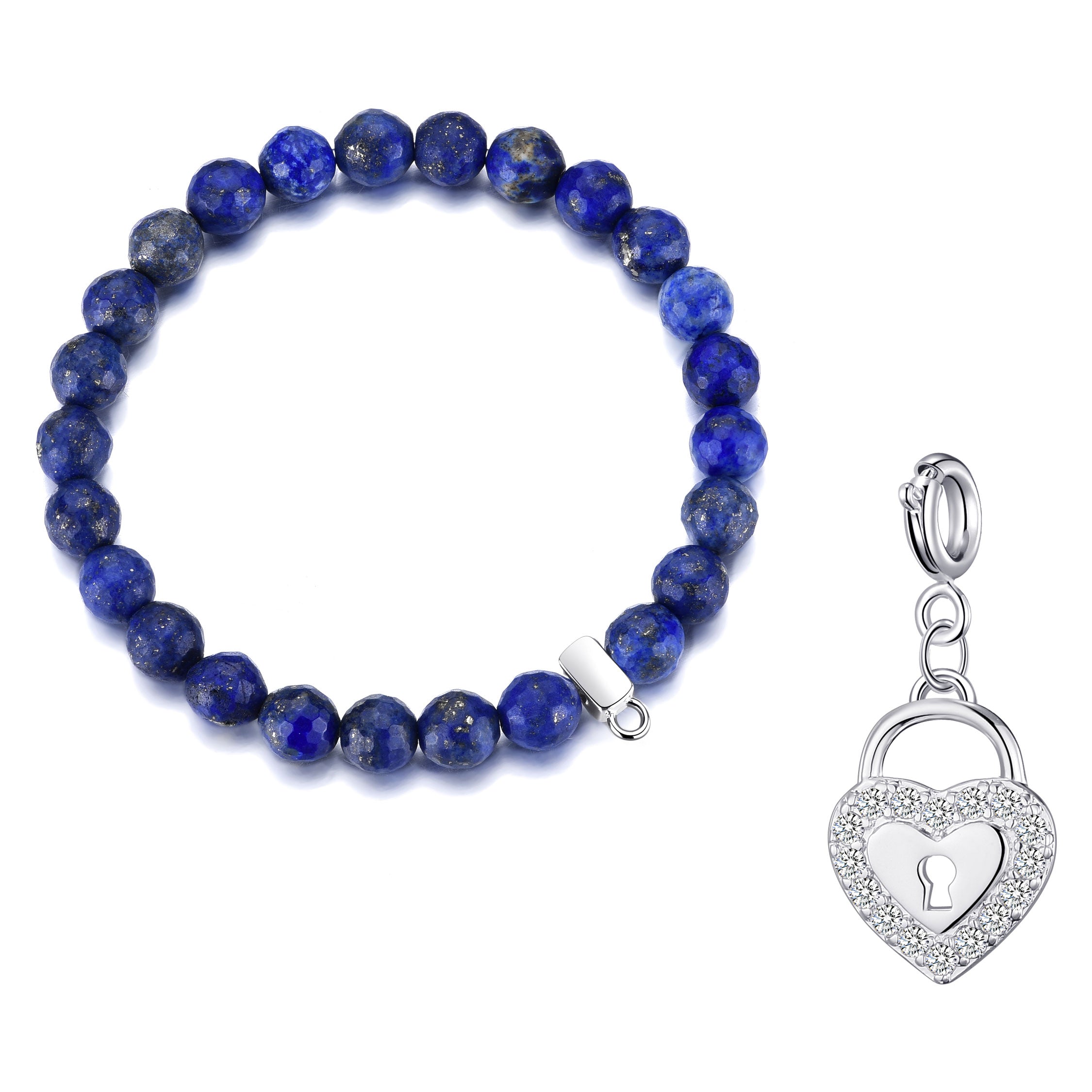 Faceted Lapis Gemstone Stretch Bracelet with Appeal Created with Zircondia® Crystals