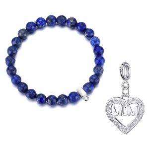 Faceted Lapis Gemstone Stretch Bracelet with Appeal Created with Zircondia® Crystals