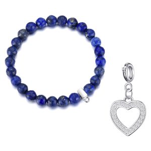 Faceted Lapis Gemstone Stretch Bracelet with Allure Created with Zircondia® Crystals