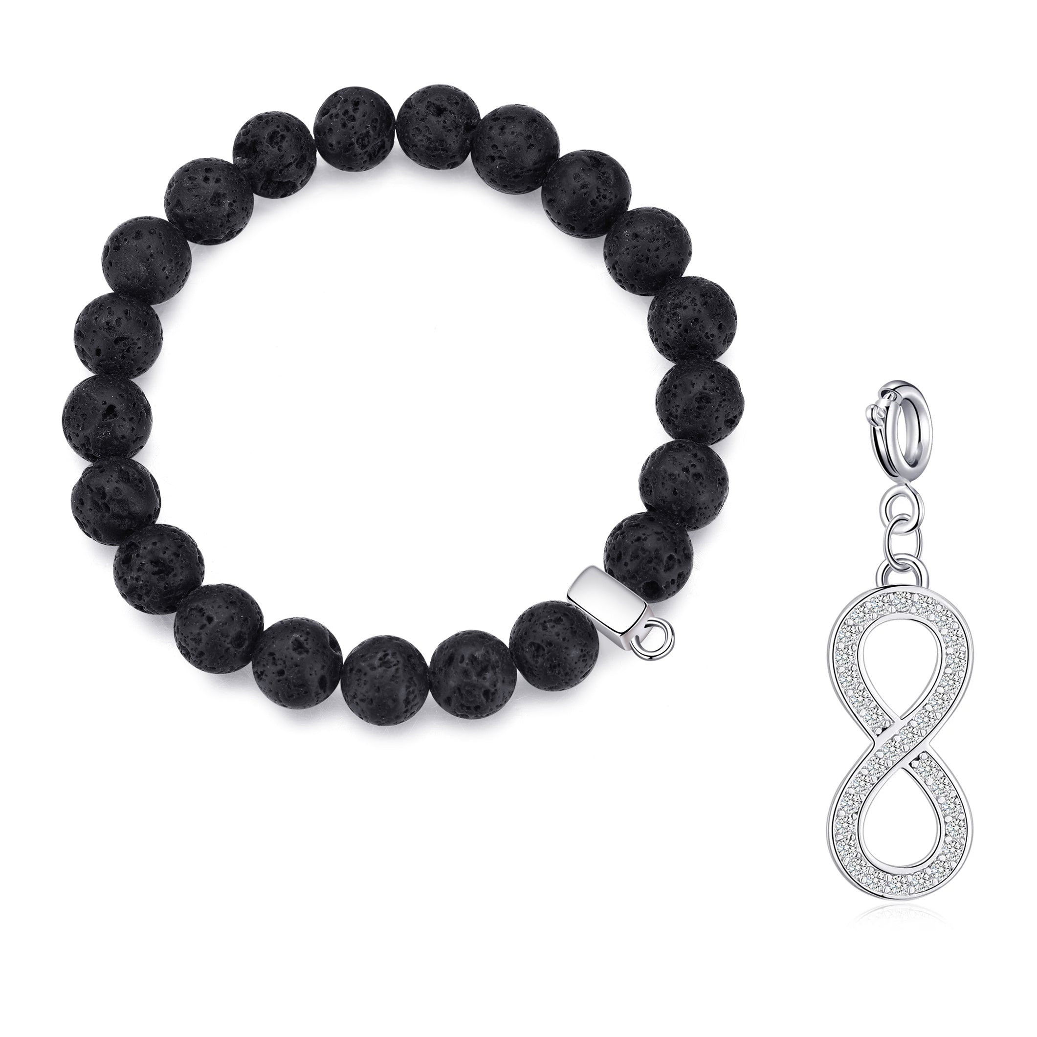 Lava Rock Gemstone Stretch Bracelet with Charm Created with Zircondia® Crystals