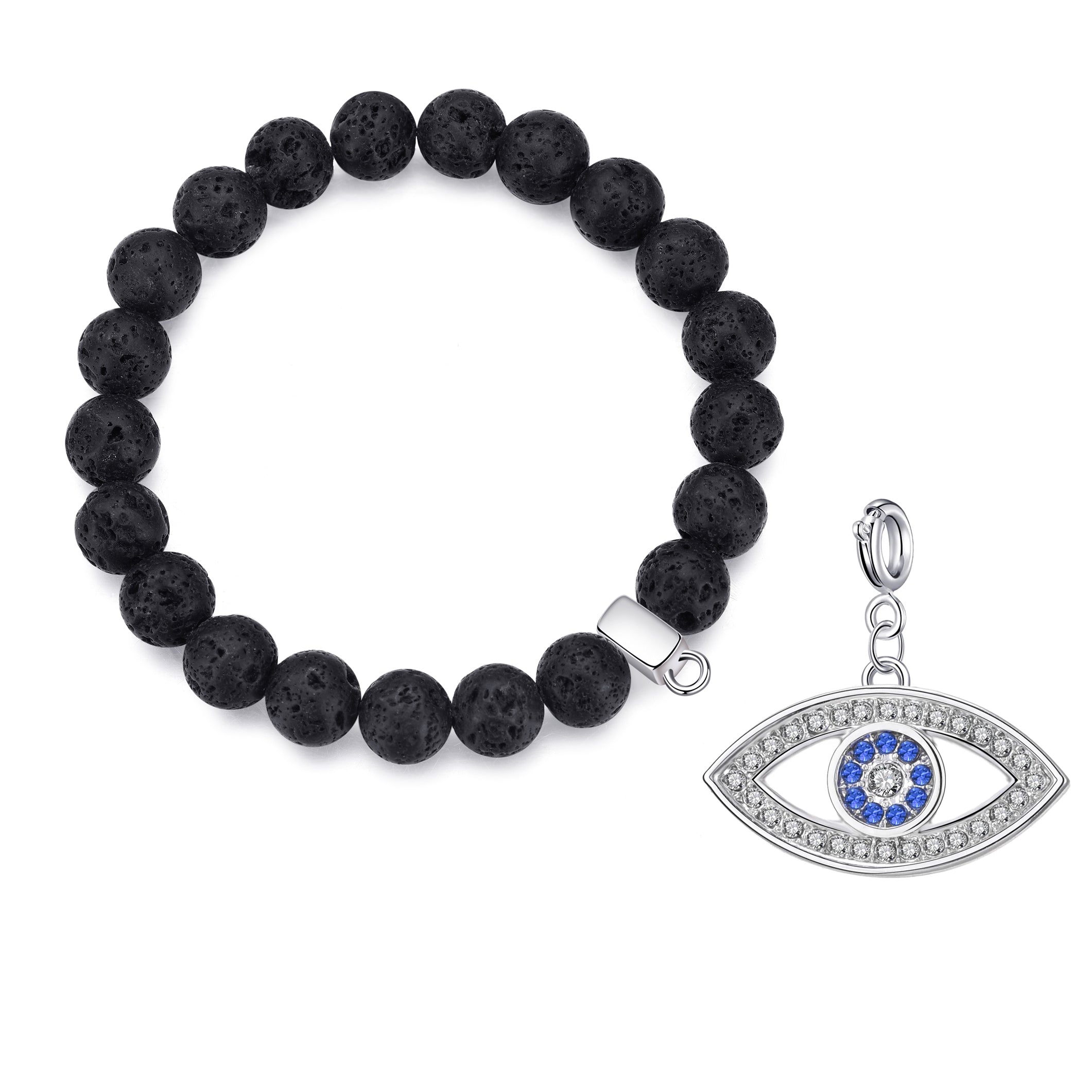 Lava Rock Gemstone Stretch Bracelet with Charm Created with Zircondia® Crystals