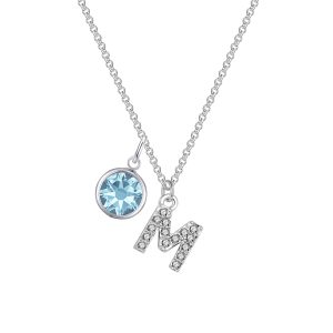 Pave Preliminary M Necklace with Birthstone Attraction Created with Zircondia® Crystals