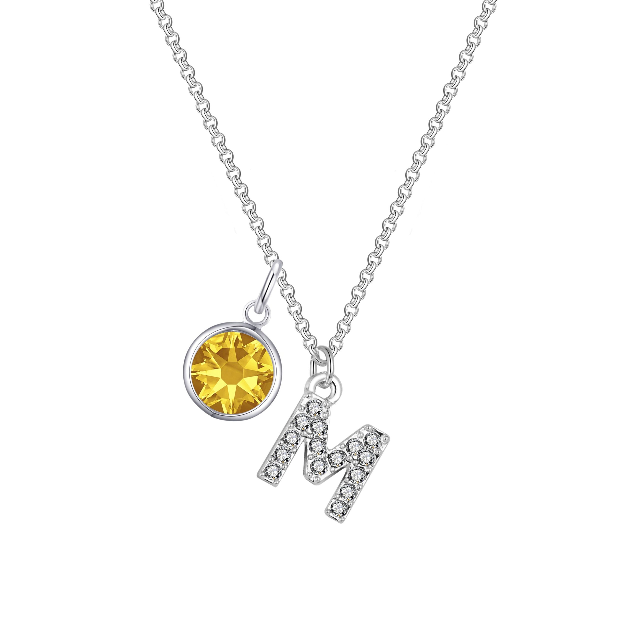 Pave Preliminary M Necklace with Birthstone Attraction Created with Zircondia® Crystals