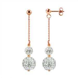 Diadema Womens – Earrings Pinky Gold – Crystal White – Collection Pearl Silver Sterling – One Size