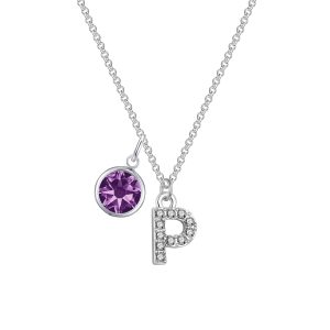 Pave Preliminary P Necklace with Birthstone Allure Created with Zircondia® Crystals