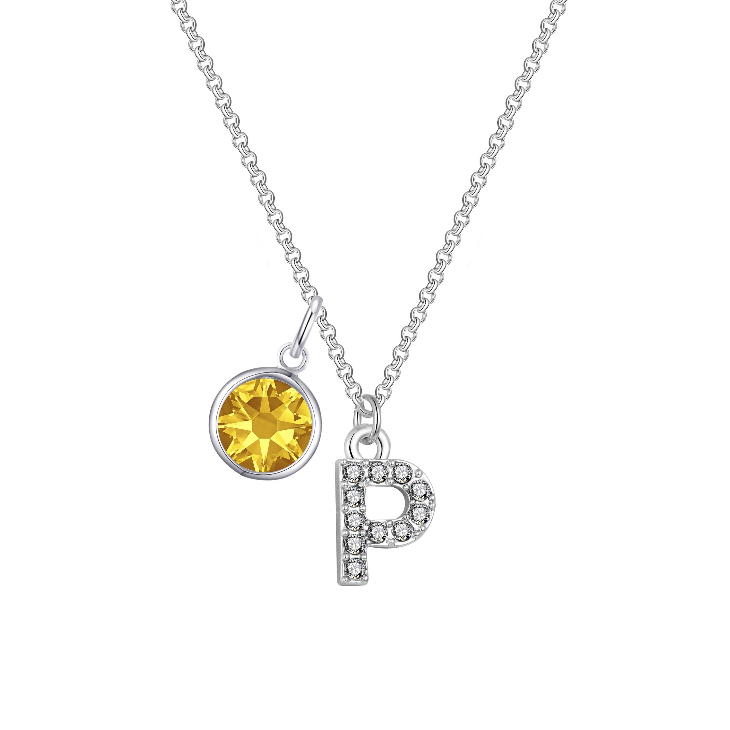 Pave Preliminary P Necklace with Birthstone Attraction Created with Zircondia® Crystals