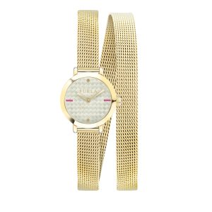 Furla Womens R4253107501 Vittoria 21mm 2H YG Dial YG Mesh Band – Gold Stainless Steel – One Size