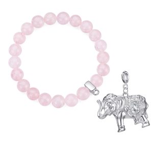 Rose Quartz Gemstone Stretch Bracelet with Attraction Created with Zircondia® Crystals