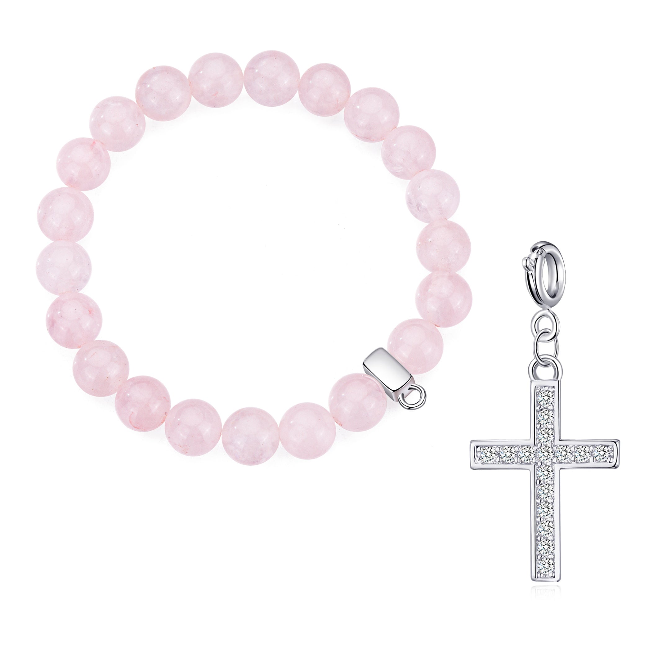 Rose Quartz Gemstone Stretch Bracelet with Appeal Created with Zircondia® Crystals