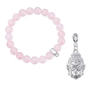Rose Quartz Gemstone Stretch Bracelet with Appeal Created with Zircondia® Crystals