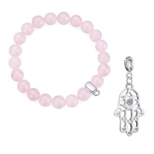 Rose Quartz Gemstone Stretch Bracelet with Appeal Created with Zircondia® Crystals