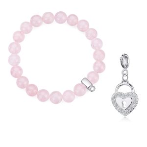 Rose Quartz Gemstone Stretch Bracelet with Attraction Created with Zircondia® Crystals