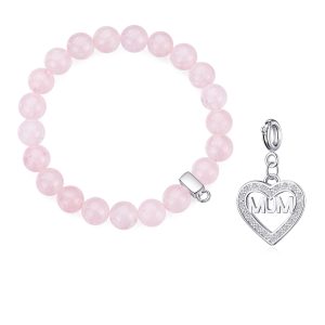 Rose Quartz Gemstone Stretch Bracelet with Appeal Created with Zircondia® Crystals