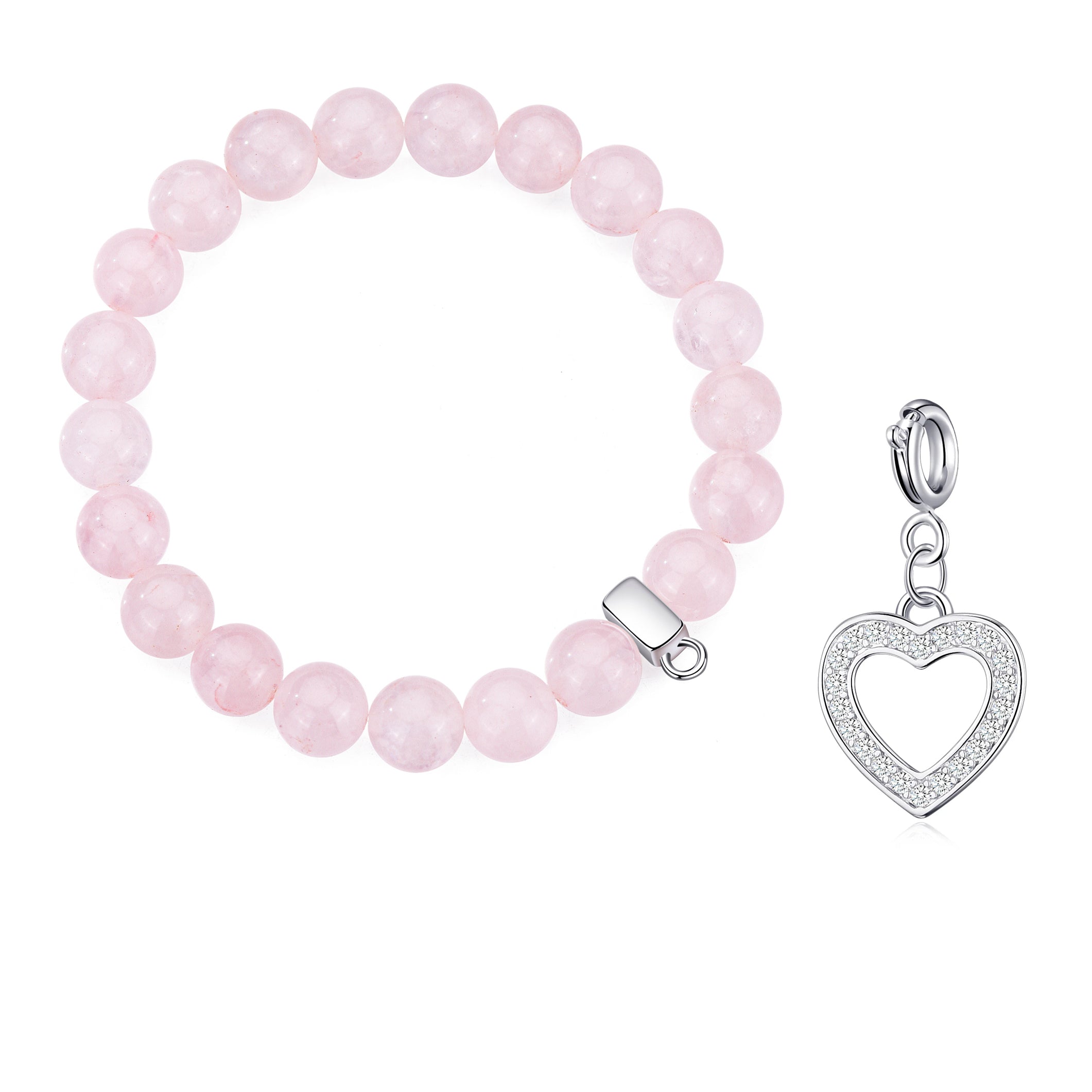 Rose Quartz Gemstone Stretch Bracelet with Appeal Created with Zircondia® Crystals