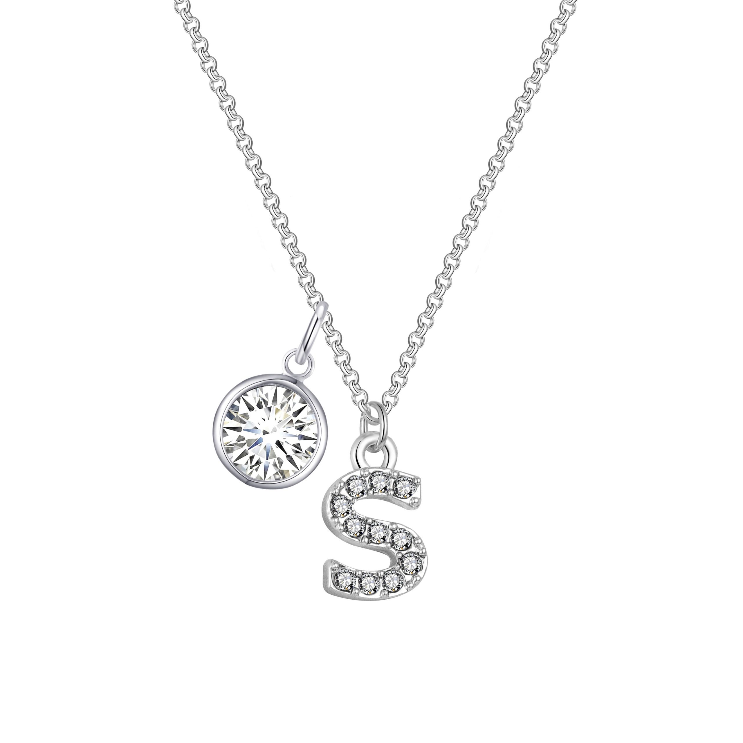 Pave Preliminary S Necklace with Birthstone Attraction Created with Zircondia® Crystals